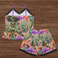 Whimsical Women's Cami Home Suit With Lace Edge