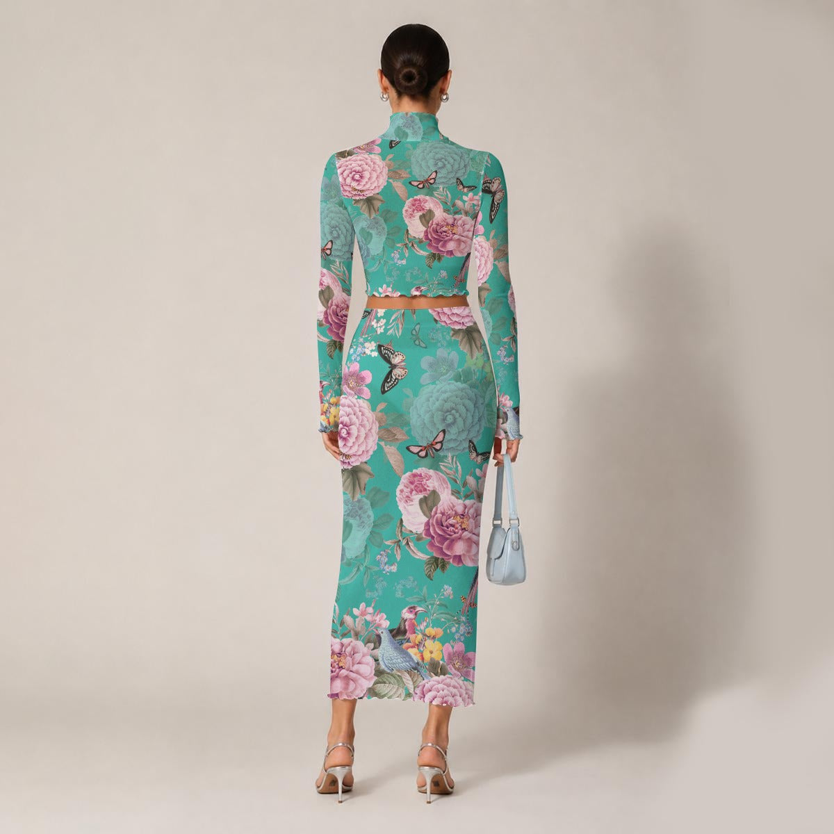 Fleur Women's High Neck Skirt Set With Thumb Hole