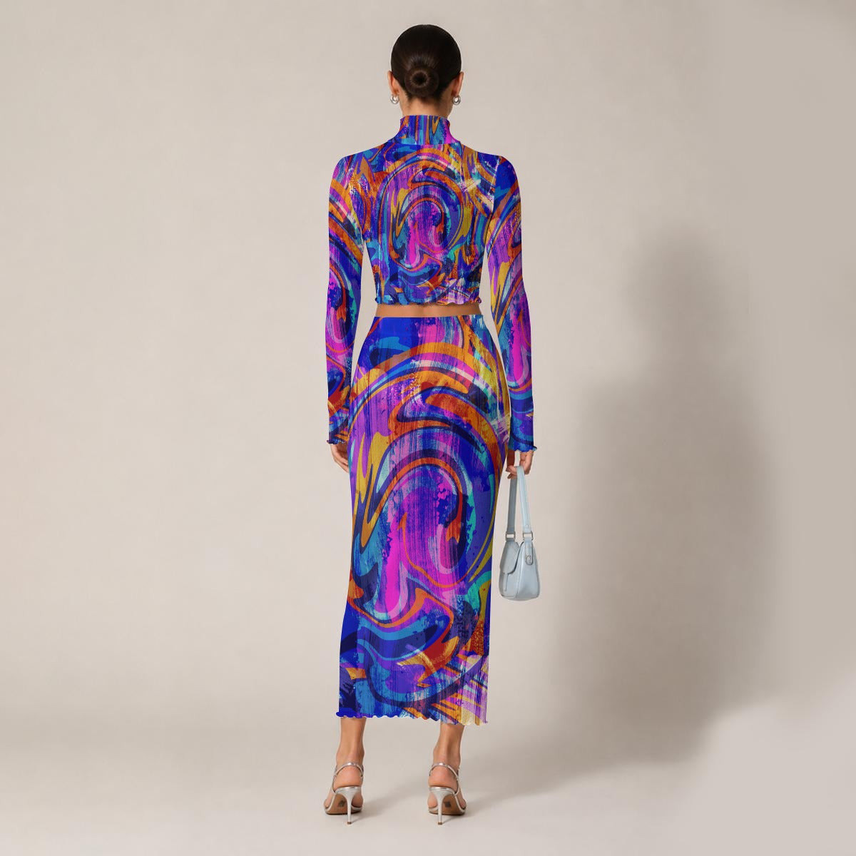 Basquiat Women's High Neck Skirt Set With Thumb Hole