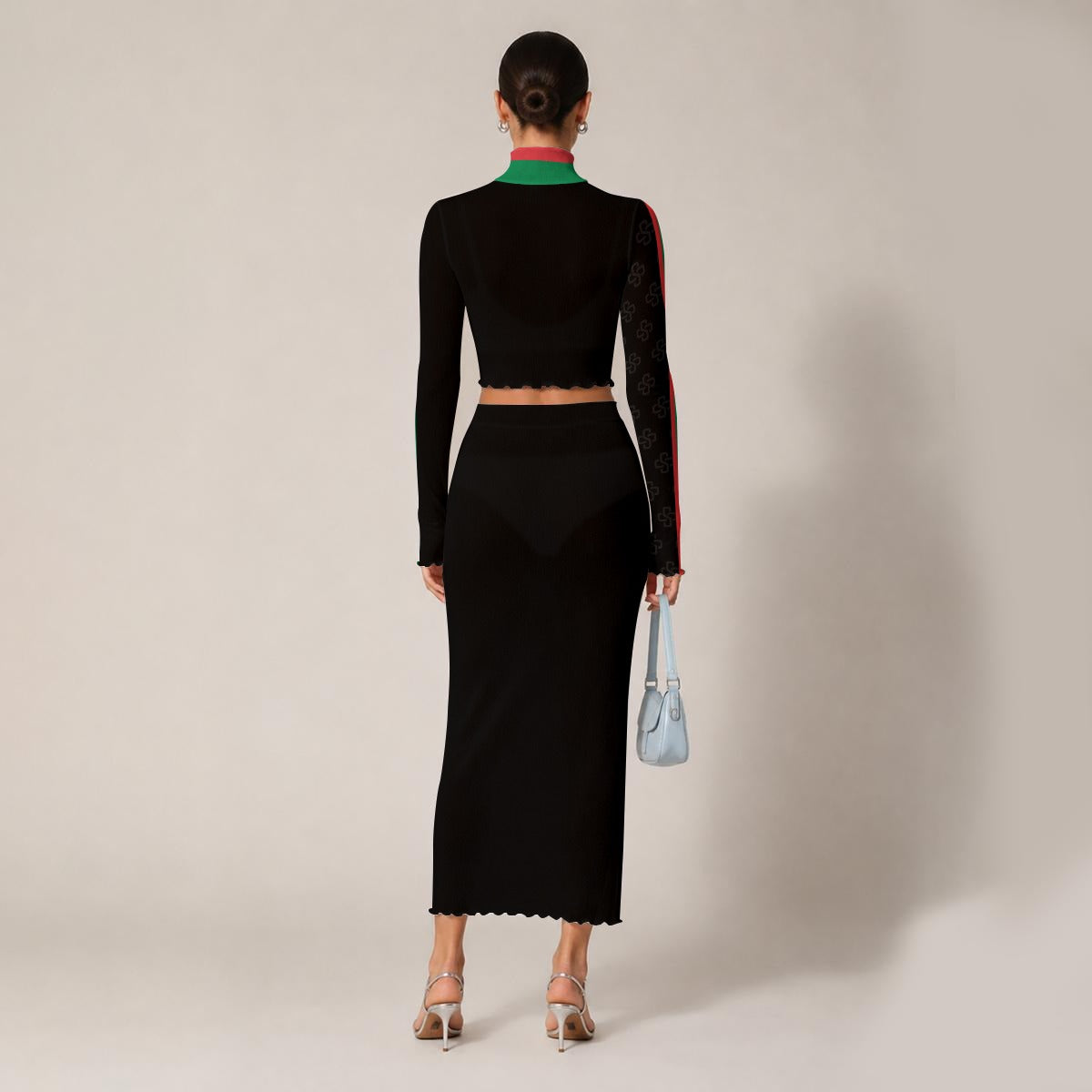 Up in Smoke Women's High Neck Skirt Set With Thumb Hole