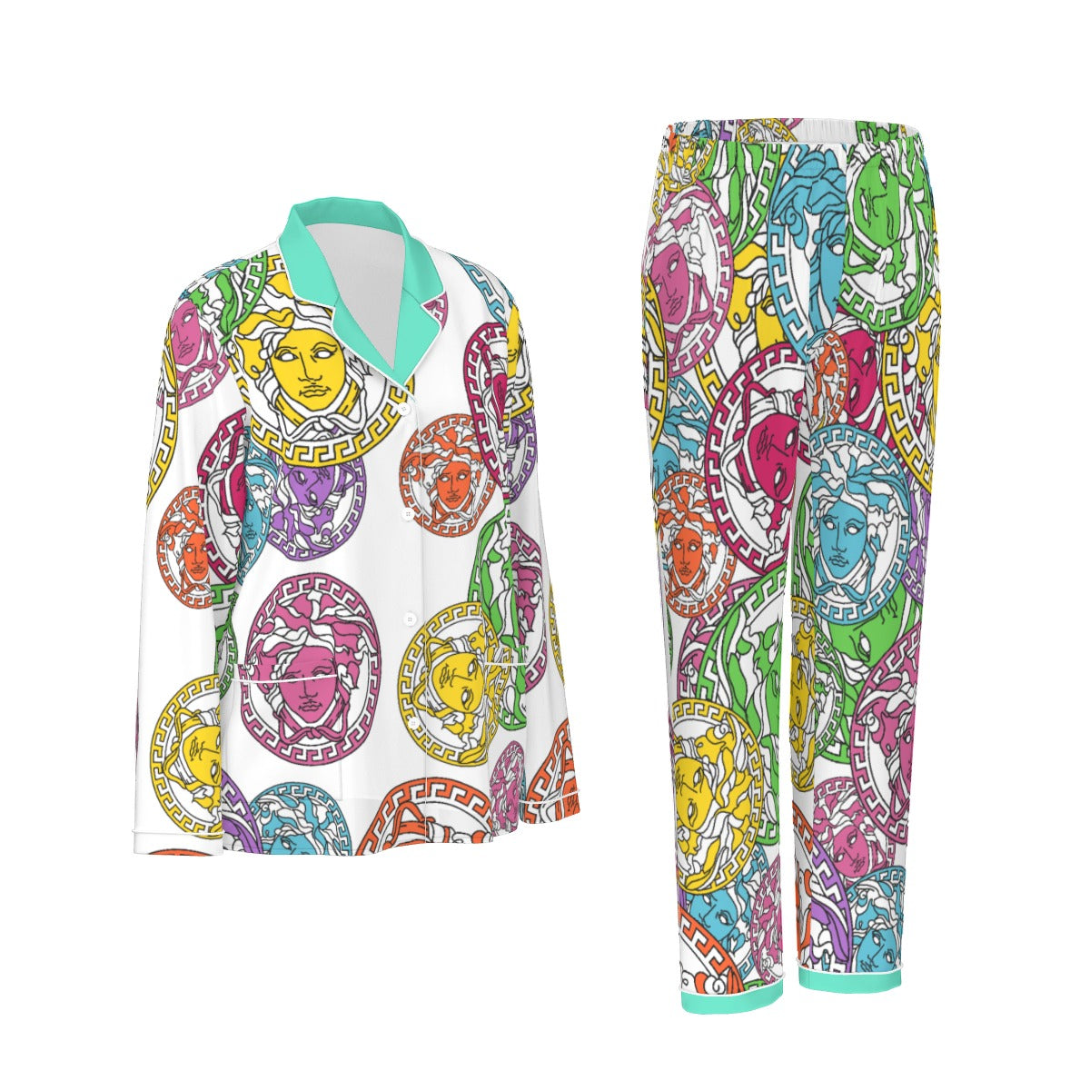 Multi Color Medusa Head Women's Long Sleeve Pajama Set